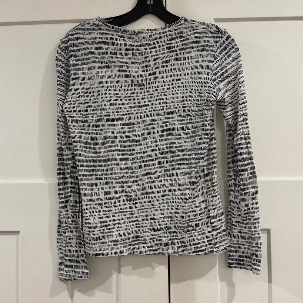 Proenza Schouler Scoop Neck 100% Cotton Long Sleeve Top, Black and White, Small - Picture 2 of 4